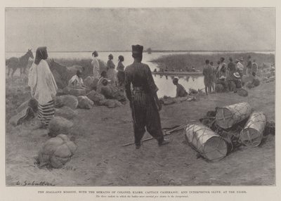 De Joalland-missie, met de overblijfselen van kolonel Klobb, kapitein Cazemajou en tolk Olive, bij de Niger door Louis Remy Sabattier